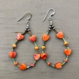 Turquoise & Spiny Oyster Heart Beaded Loop Earring